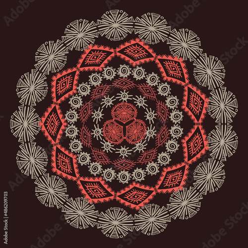 Vector round ornament in ethnic style. Geometric mandala with tribal bohemian motives