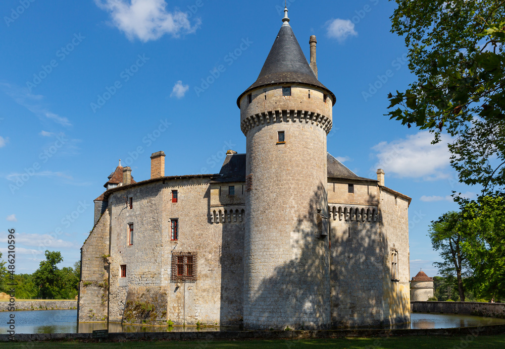 View of Chateau de la Brede, feudal castle in commune of La Brede in Gironde departement, France