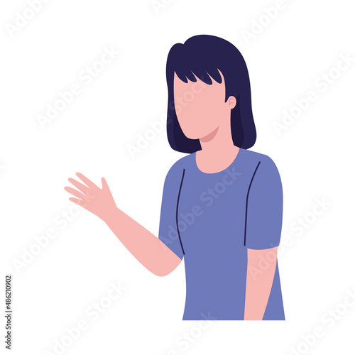 woman faceless with hand up