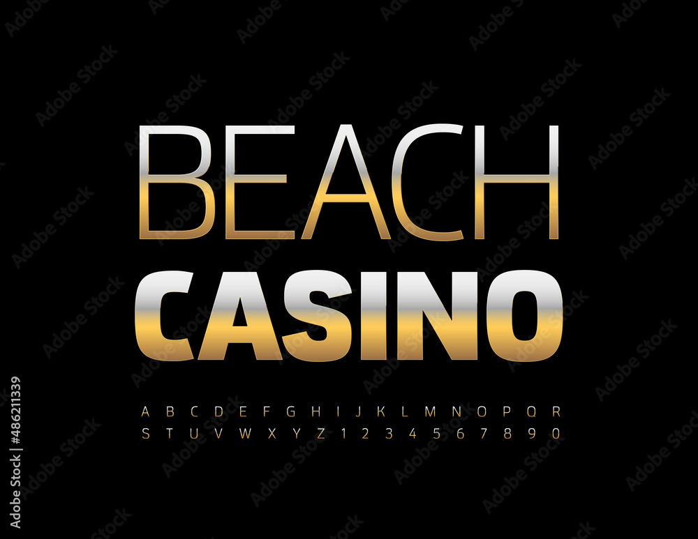 Fototapeta premium Vector premium sign Beach Casino. Elegant metallic Font. Slim Gold Alpahebt Leyyets and Numbers set