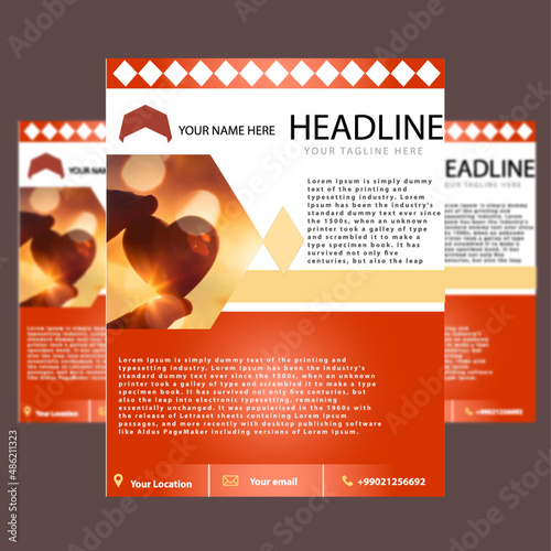 Flyer template. Brochure design. Corporate business  page cover. Vector illustration. Red, yellow, orange colour.