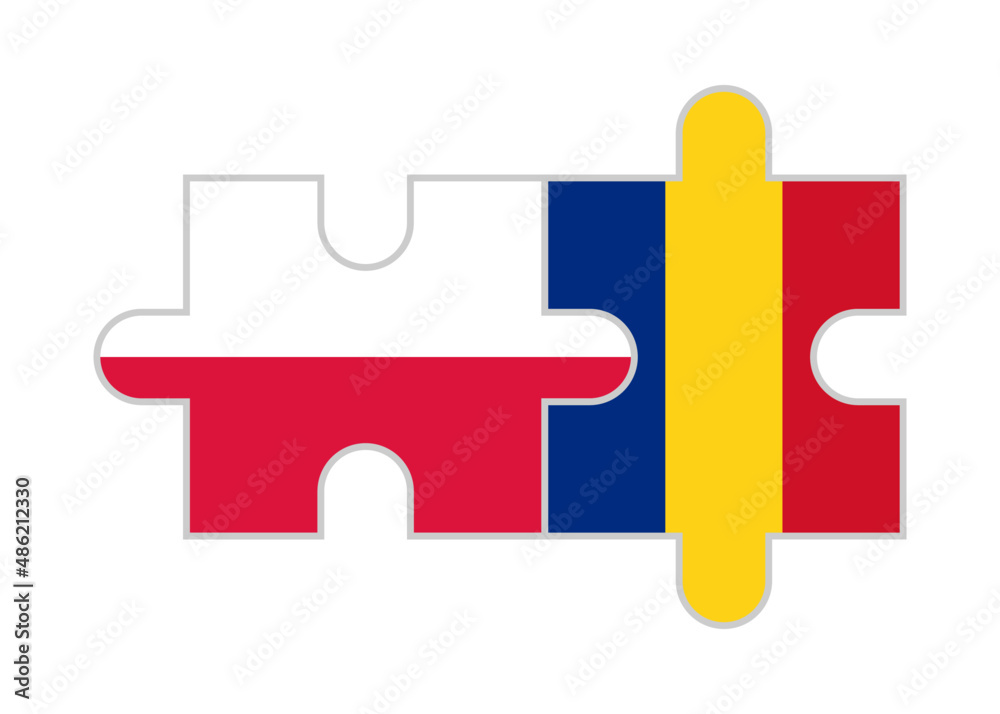 puzzle pieces of poland and romania flags. vector illustration isolated on white background puzzle pieces of poland and romania flags. vector illustration isolated on white background