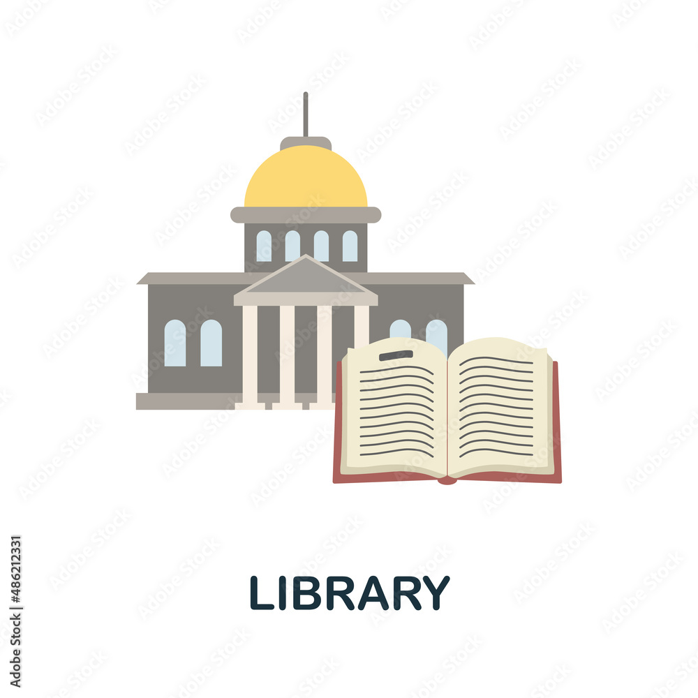 Library flat icon. Colored element sign from books collection. Flat Library icon sign for web design, infographics and more.
