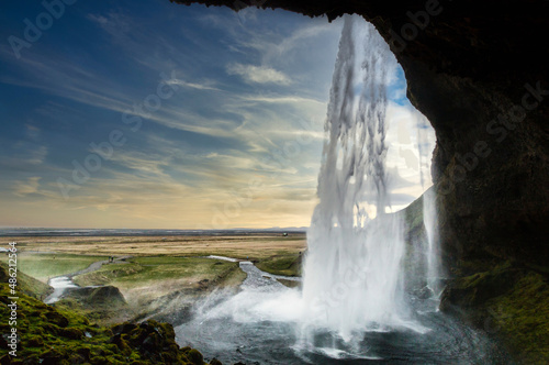 Waterfall at sunset. the seljalandsfoss