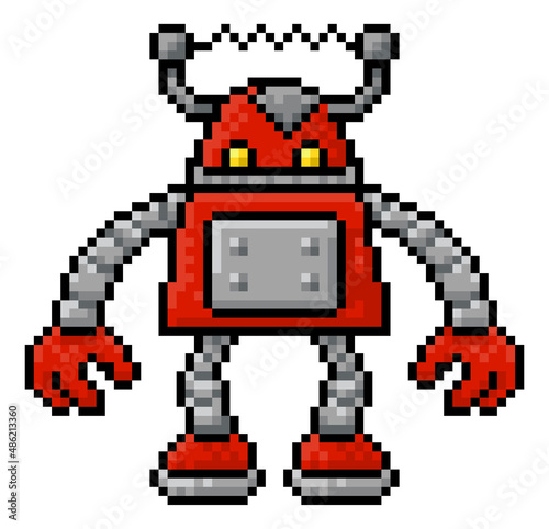 Cute Robot Cartoon Video Game Pixel Art Mascot