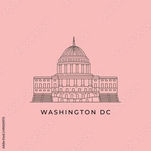 washington dc city building line art logo vector symbol illustration design, capitol building