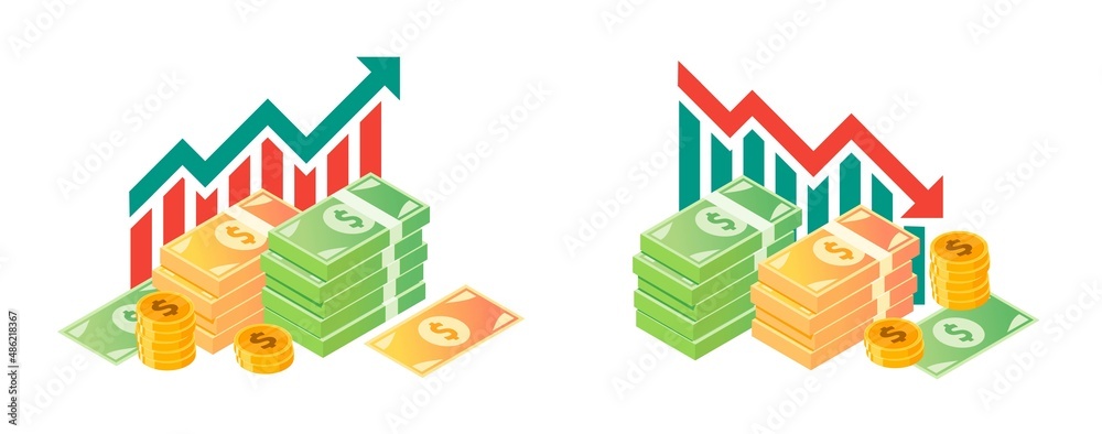 Obraz premium US Dollar Fluctuation with Money Bundle Illustrations