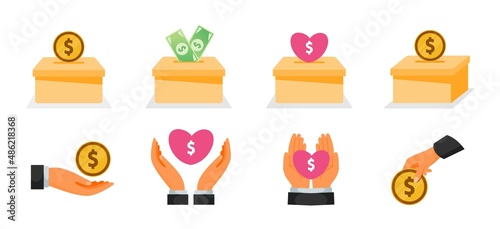 Charity or Donating Money Vector Set