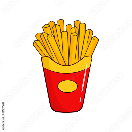 French fries in box. Vector. Cartoon