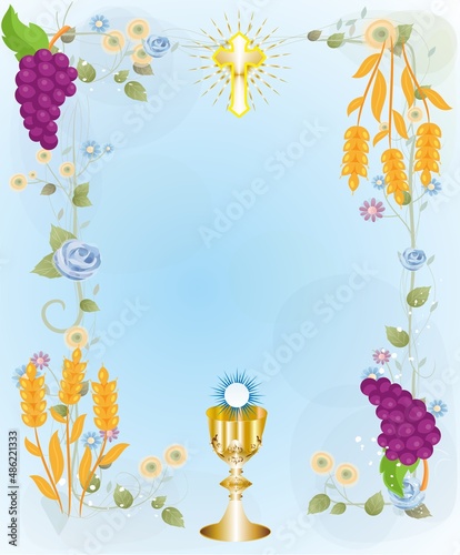  background with distinctive symbols of holy communion 