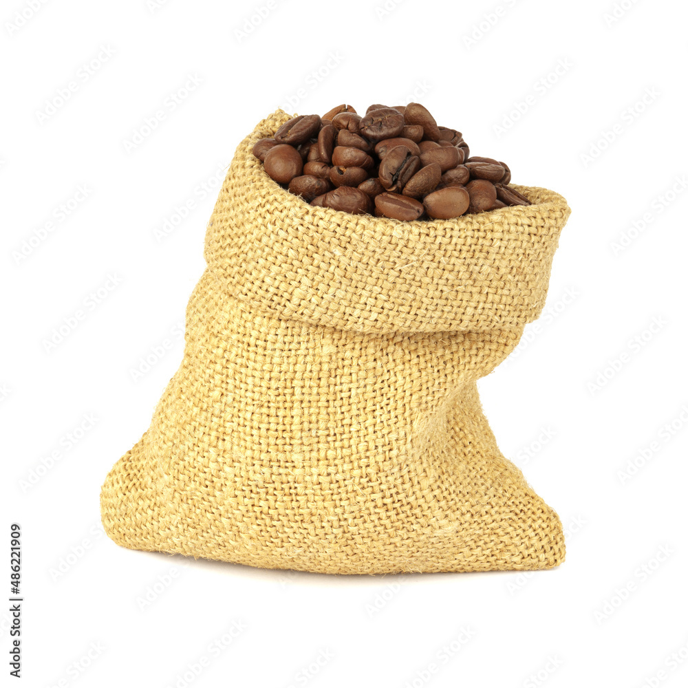 coffee beans in sack bag isolated on white coffee beans in sack bag isolated on white