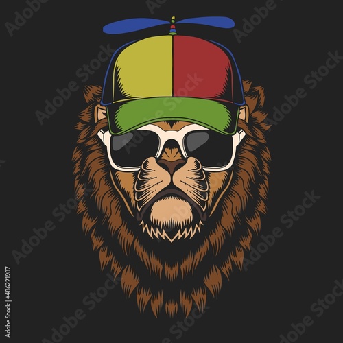 Lion propeller hat vector illustration