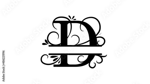 Split letter D. Monogram D. Just add your name to the logo. A personalized logo template for screensavers, decorating your video. Business blogger. Symbol, icon D.  Alpha channel, transparent layer