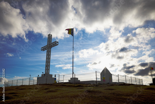 a large cross built in honor of the heroes who fell in World War II in Runcu Romania photo