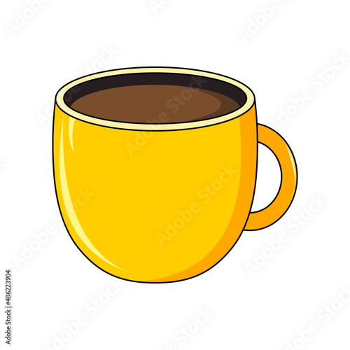 Yellow coffee mug. Cartoon. Vector illustration