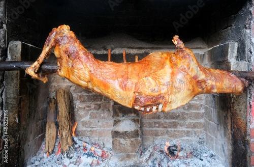 Local meat cooking technique. Kargı Sırık Kebabı (Roast Lamb) photo