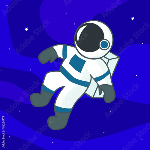 astrounout vector cartoon on space with galaxy background