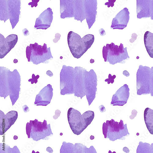 Wallpaper Mural Watercolor seamless Valentine's Day pattern in lilac on white isolated background.Spring,abstract,hand painted floral print.Designs for scrapbooking,packaging,wrapping paper,textiles,fabric. Torontodigital.ca