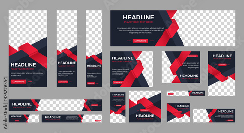 Business banner design web template Set, Horizontal header web banner. Black and red. cover header background for website design, Social Media Cover ads banner, flyer, invitation card