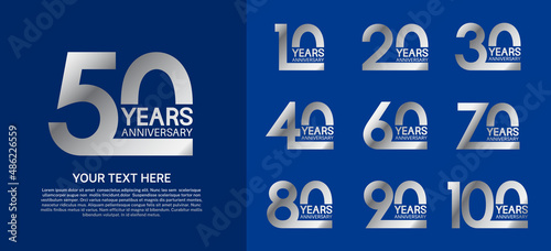 set of anniversary premium logo with silver color isolated on blue background