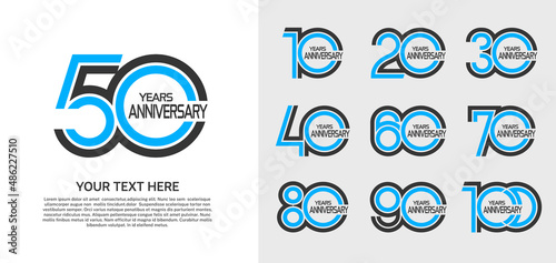 set of anniversary premium logo with black and blue color isolated on white background