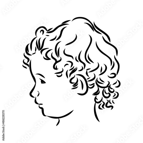 Hand drawn little kid portrait in profile  Vector sketch isolated on white background  Line art illustration