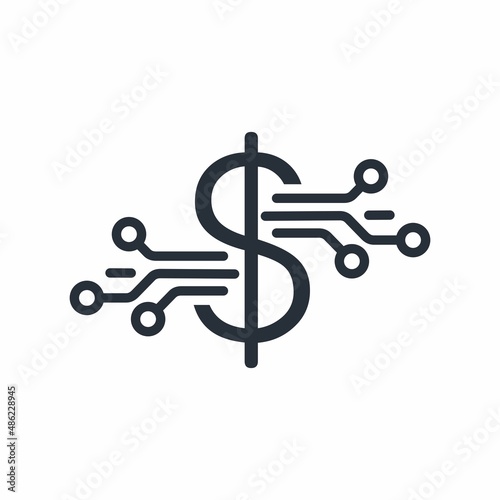 Electronic coin. Vector linear icon isolated on white background