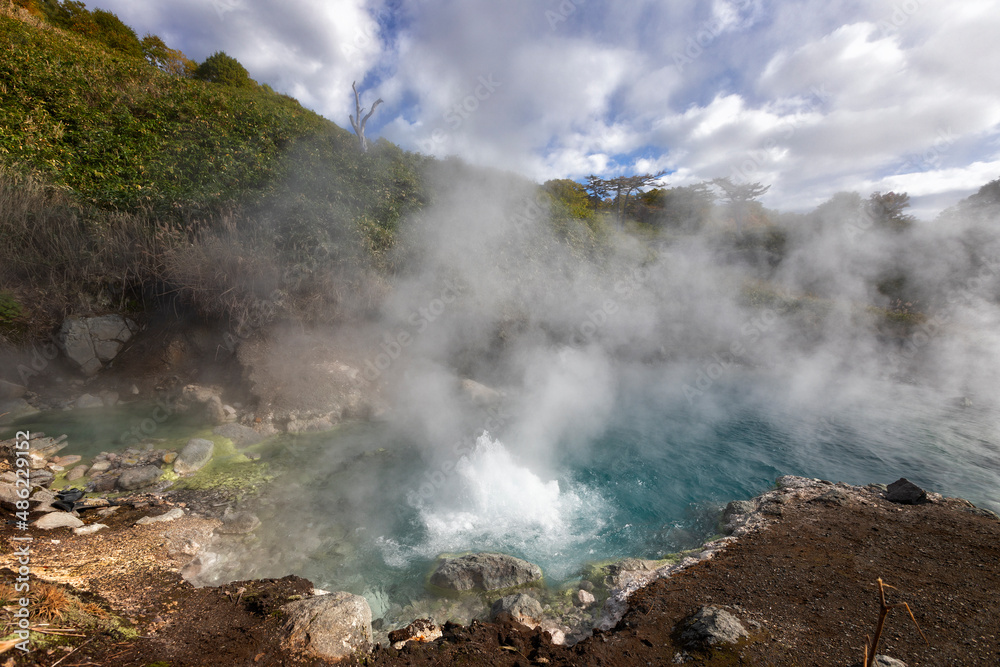 View lake with thermal water. Iturup, Kuril Islands. Russia View lake with thermal water. Iturup, Kuril Islands. Russia