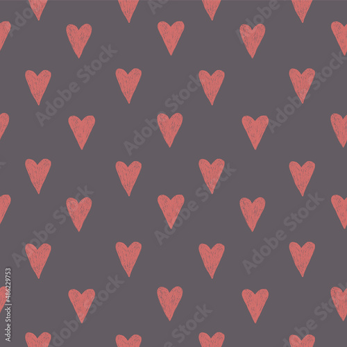 Seamless pattern of cute pink hearts on gray background. For fabric  sketchbook  wallpaper  wrapping paper  print  your design.