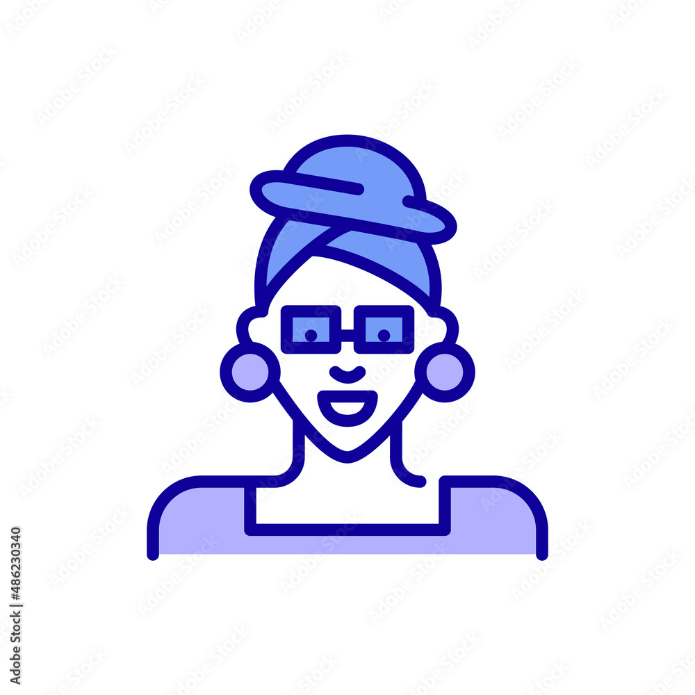 Elegant stylish girl wearing a turban and large earrings. Pixel perfect, editable stroke color avatar icon Elegant stylish girl wearing a turban and large earrings. Pixel perfect, editable stroke color avatar icon