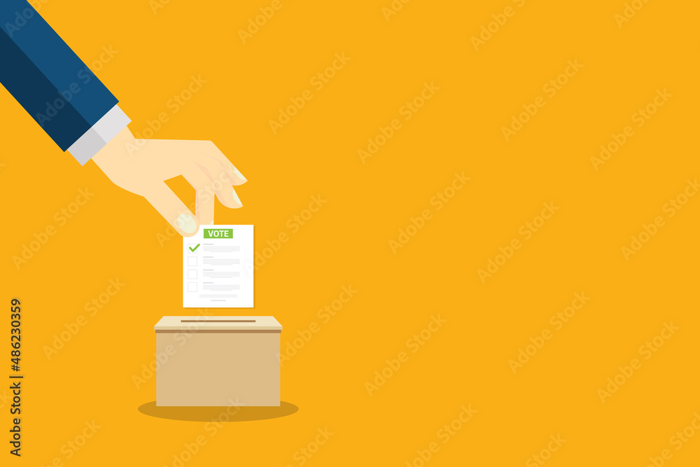 Hand holding voting ballot and ballot box. Voting and election concept. Hand holding voting ballot and ballot box. Voting and election concept.