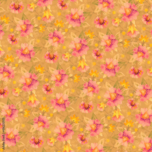 Watercolor flowers. Retro background. Grunge wallpaper. Illustration for scrapbooking, packaging, wrapping, cards. © E.Nolan