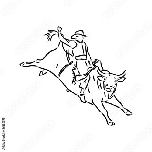 An hand drawn freehand vector - RODEO. Scene from the american culture.