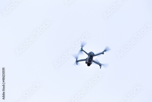 Drone flying white or grey background