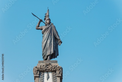 Cuitlahuac tenth tlatoani of the Aztec state has a monument to him in present-day Mexico City. monument, struggle for freedom. against the backdrop of a clear peaceful sky