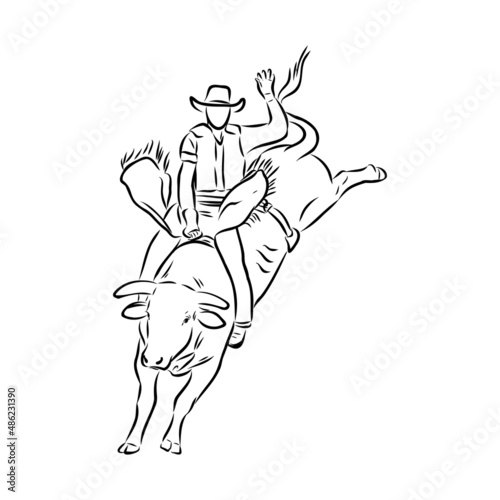 An hand drawn freehand vector - RODEO. Scene from the american culture.