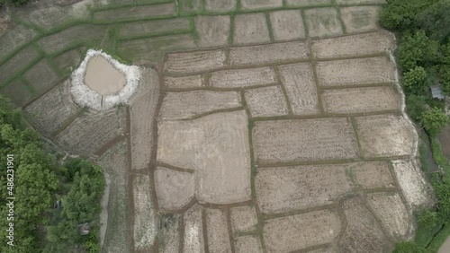 High angle rice fields, planting areas and small reservoirs.