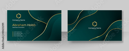 Modern simple luxury dark green and gold business card design template with corporate style