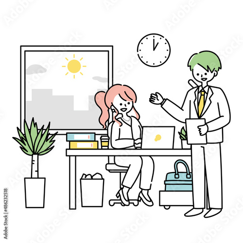 オフィスでパソコンに向かって仕事をする女性の1日（昼）