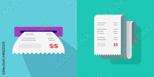 Receipt fiscal bill roll vector or paper check printed from atm machine or pos terminal flat cartoon illustration, concept of payment or shop purchase
