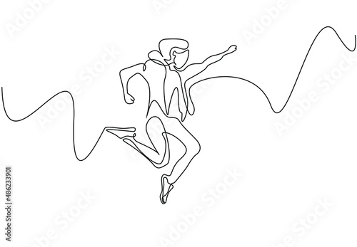 A beautiful woman in casual clothes flying like a jumping superhero
