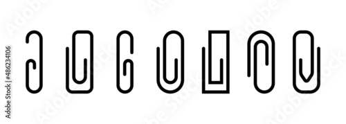 Black set of paper clip icons. Securing papers or things. Vector eps 10