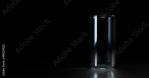 Empty glass on dark background. Transparent glass with reflections.