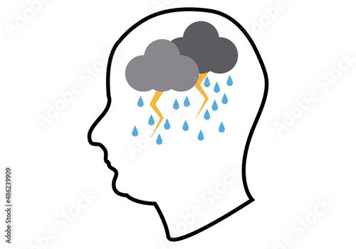 Icono de cabeza con trastorno mental representado por una tormenta. 