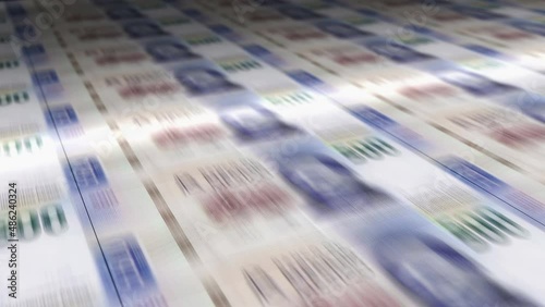 Mexico Peso money sheet printing. MXN banknotes loop print. Seamless and looped background concept of finance, economy crisis, inflation and business.