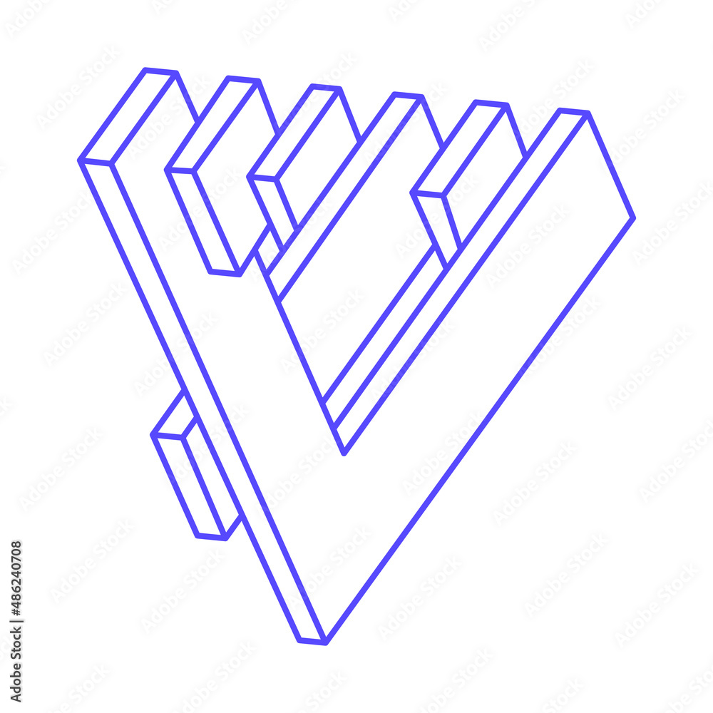 Illusion shapes. 3d geometry tattoo in trendy 2022 Very Peri color. Optical illusion figures. Sacred geometry.