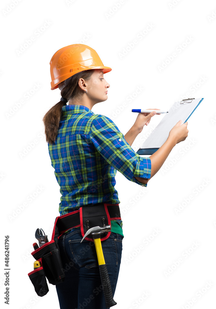 Young architect in workwear isolated on white Young architect in workwear isolated on white
