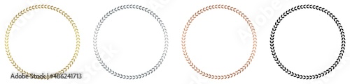 Lorbeerkranz Vektor in Gold, Silber, Bronze, Schwarz. Weißer isolierter Hintergrund.