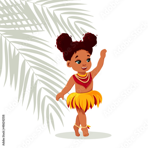 little cartoon curly african girl standing on tiptoes