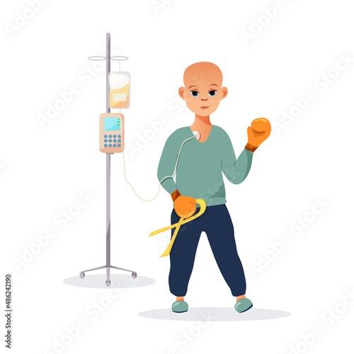 Treatment of childhood cancer in a boy. Oncology treatment with chemotherapy.
